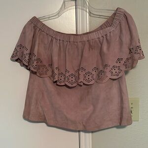 Lamarque leather suede women’s off shoulder peasant top. Size 6.